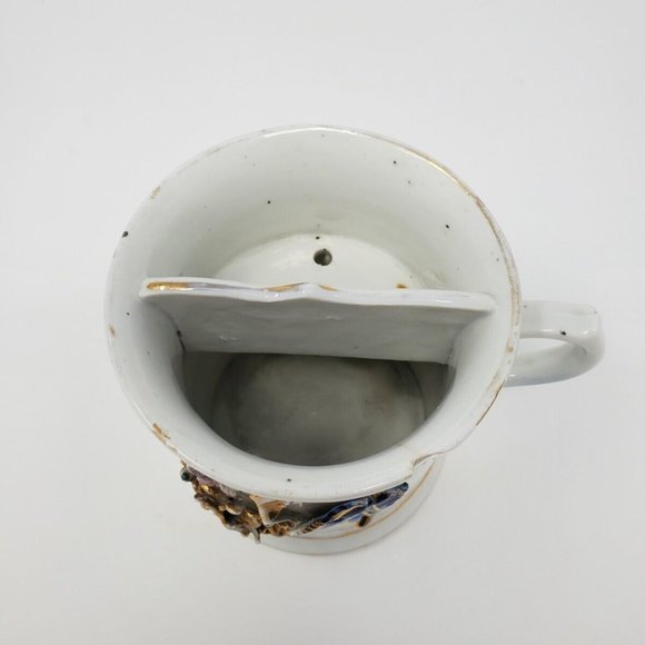 Antique German Porcelain Victorian Shaving Mug Raised Gold Flowers Cobalt Leaves - Picture 4 of 7